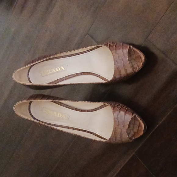 Prada Brown Peep Toe Pumps 38 - Picture 2 of 7